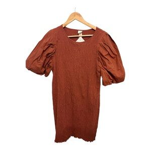 H&M Rust Orange Puff Sleeve Mini Dress